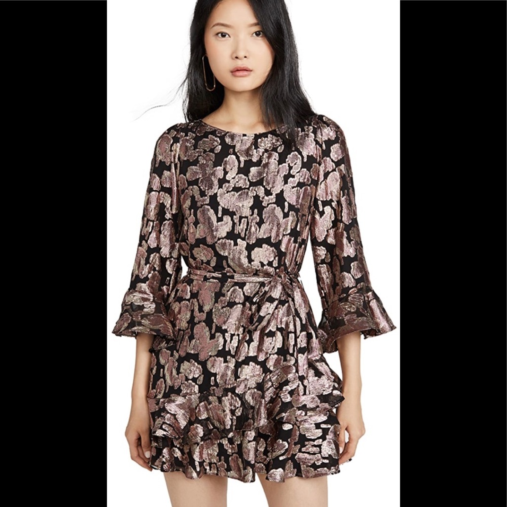 SALONI Black and Rose Gold Metallic Floral Mini Dress